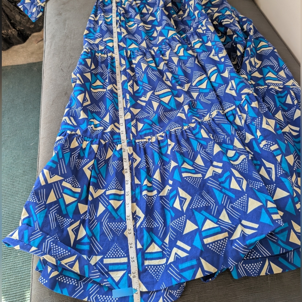The Oula Co Midi Dress 100% Cotton Resortwear Geometric Lightweight Quiet Luxury - Picture 9 of 11